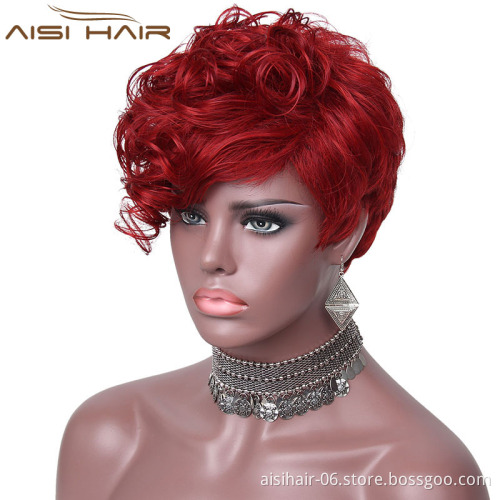 Aisi Hair New Style Short Synthetic Red Curly Pixie Cut Wig